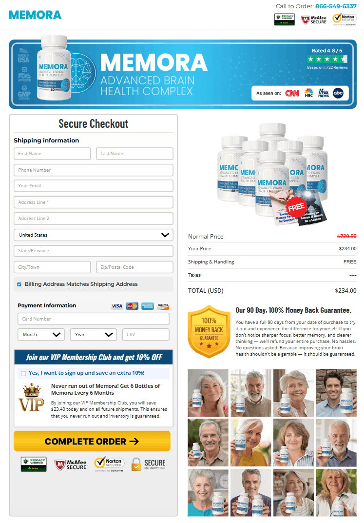 Memora order page